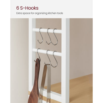 Coffee Bar, Bakers Rack for Kitchen with Storage, 6-Tier Kitchen Shelves with 6 Hooks, Microwave Stand, Industrial, Oak Color and White