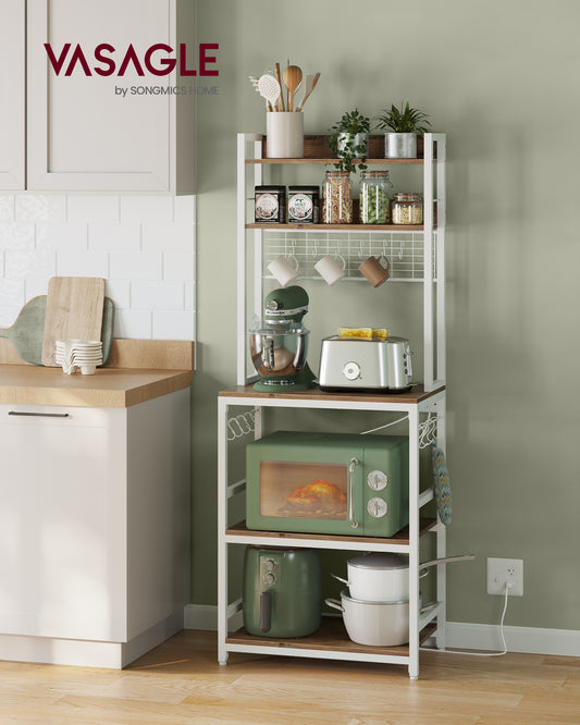 3-Tier Kitchen Hutch Bakers Rack, Microwave Stand with Power Outlet, Adjustable Coffee Bar , Storage Shelf, 15.7 x 23.6 x 66.9 Inches