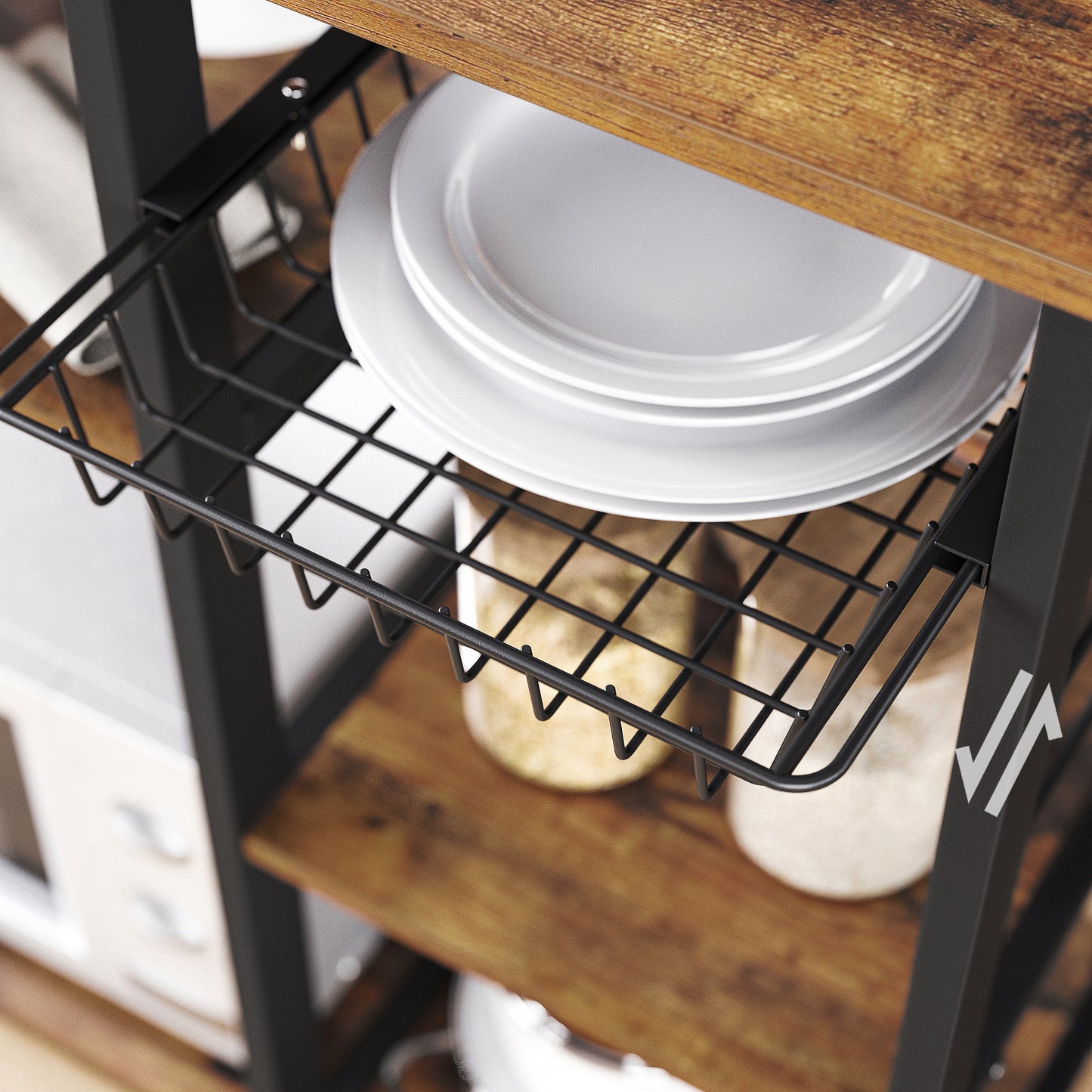 VASAGLE Kitchen Bakers Rack, Coffee Bar, Microwave Oven Stand, 35.4", Rustic Brown
