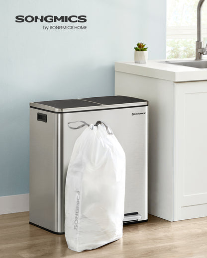SONGMICS 180 Count Trash Bags, for 8-Gallon Trash Cans, Drawstring Kitchen Garbage Bags, Pre-Separated, Liner Code 30A, 4 Rolls, White
