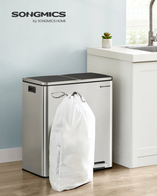 SONGMICS 180 Count Trash Bags, for 8-Gallon Trash Cans, Drawstring Kitchen Garbage Bags, Pre-Separated, Liner Code 30A, 4 Rolls, White