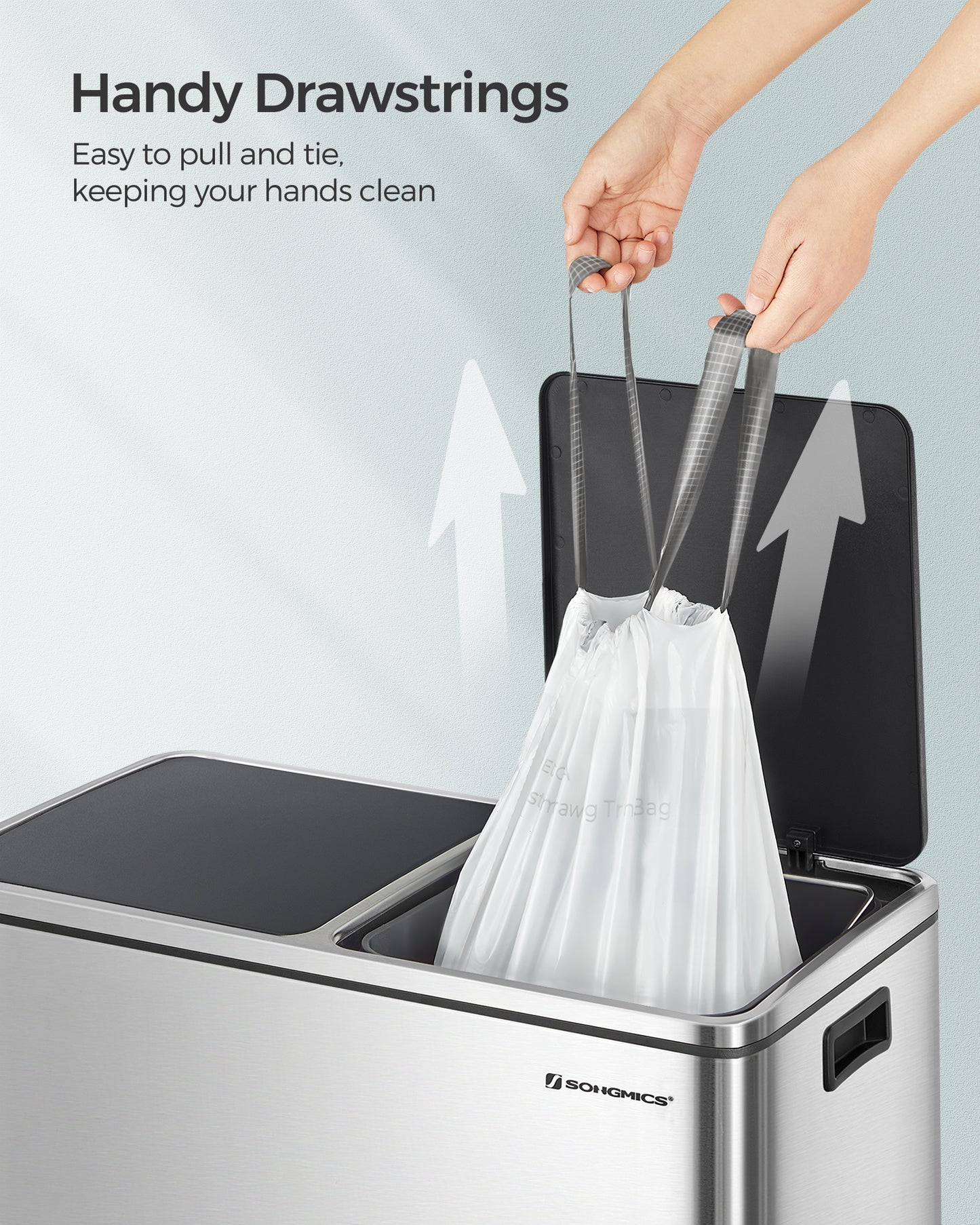 0.8 mil Heavy-Duty Trash Bags - 44lb Capacity, Tear & Leak Proof, Pre-Separated, Drawstring Closure, Fits SONGMICS 8 Gal Can (30A, 4x45 Rolls), White