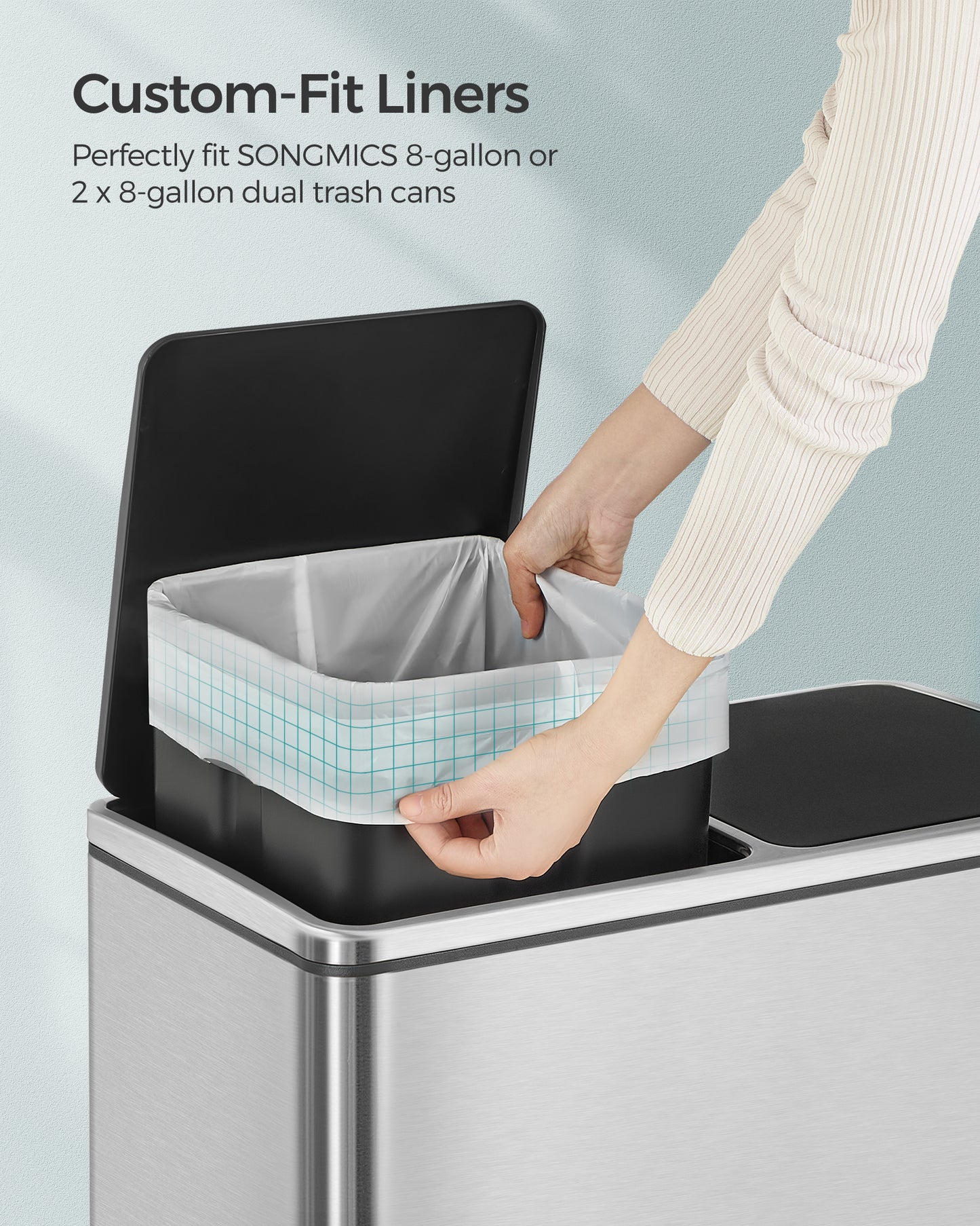 SONGMICS 180 Count Trash Bags, for 8-Gallon Trash Cans, Drawstring Kitchen Garbage Bags, Pre-Separated, Liner Code 30A, 4 Rolls, White