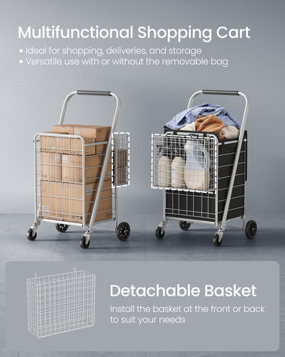 Shopping carts, Small Foldable Shopping Cart, Shopping Cartswith Detachable Liner, Utility Cart, 360° SwivelBag, Removable Basket