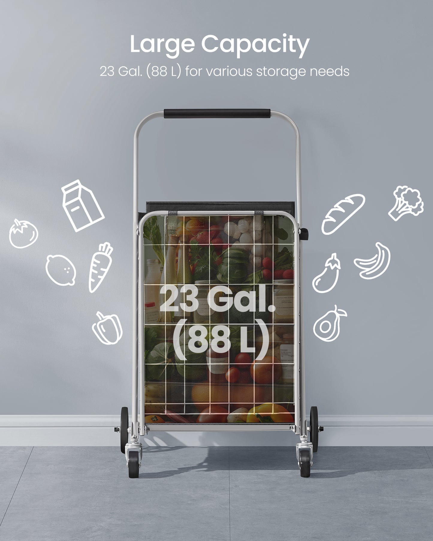Shopping carts, Small Foldable Shopping Cart, Shopping Cartswith Detachable Liner, Utility Cart, 360° SwivelBag, Removable Basket