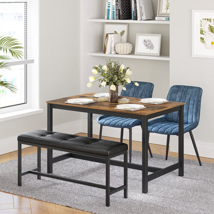 VASAGLE Dining Table Bench, Ottoman Bench with PU Leather Padded Seat, Steel Frame, 42.5 x 12.8 x 18.9 Inches, for Dining Room, Living Room, Hallway, Bedroom, Black