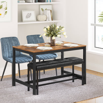VASAGLE Dining Table Bench, Ottoman Bench with PU Leather Padded Seat, Steel Frame, 42.5 x 12.8 x 18.9 Inches, for Dining Room, Living Room, Hallway, Bedroom, Black