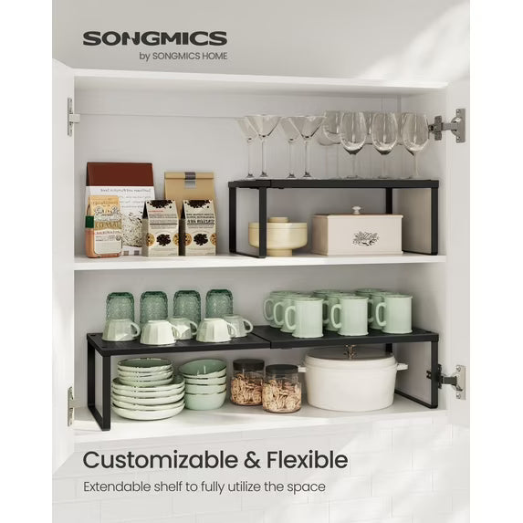 Kitchen Counter Shelf, Extendable Cupboard Organizer, Spice Radck, Metal, Space-Saving, Matte Black