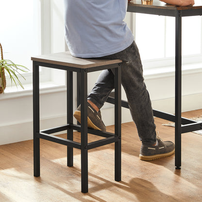 LEDREM Bar Stools, Set of 2 Bar Chairs, Kitchen Breakfast Bar Stools with Footrest, Industrial in Living Room, Party Room, Greige and Black