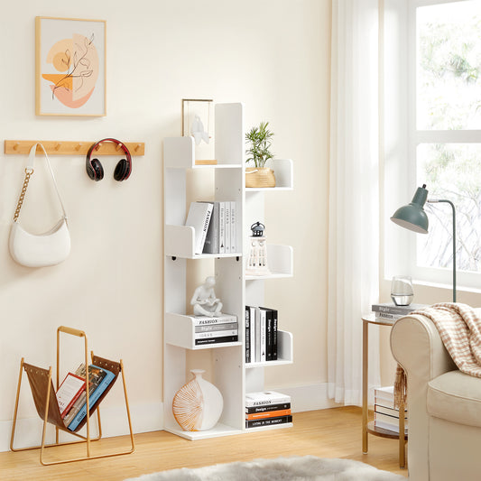 Bookcase Tree-Shaped Bookshelf with 8 Storage Shelves Rounded Corners 19.7 x 9.8 x 55.1 Inches White