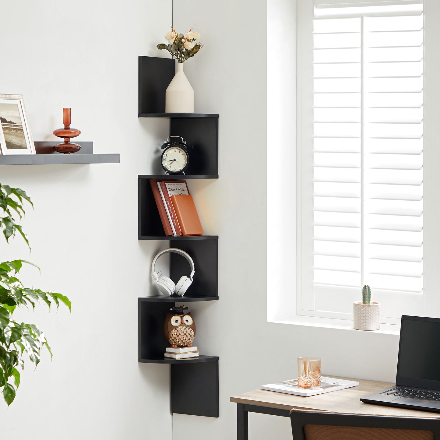 VASAGLE Corner Shelf, 5-Tier Floating Wall Shelf Black