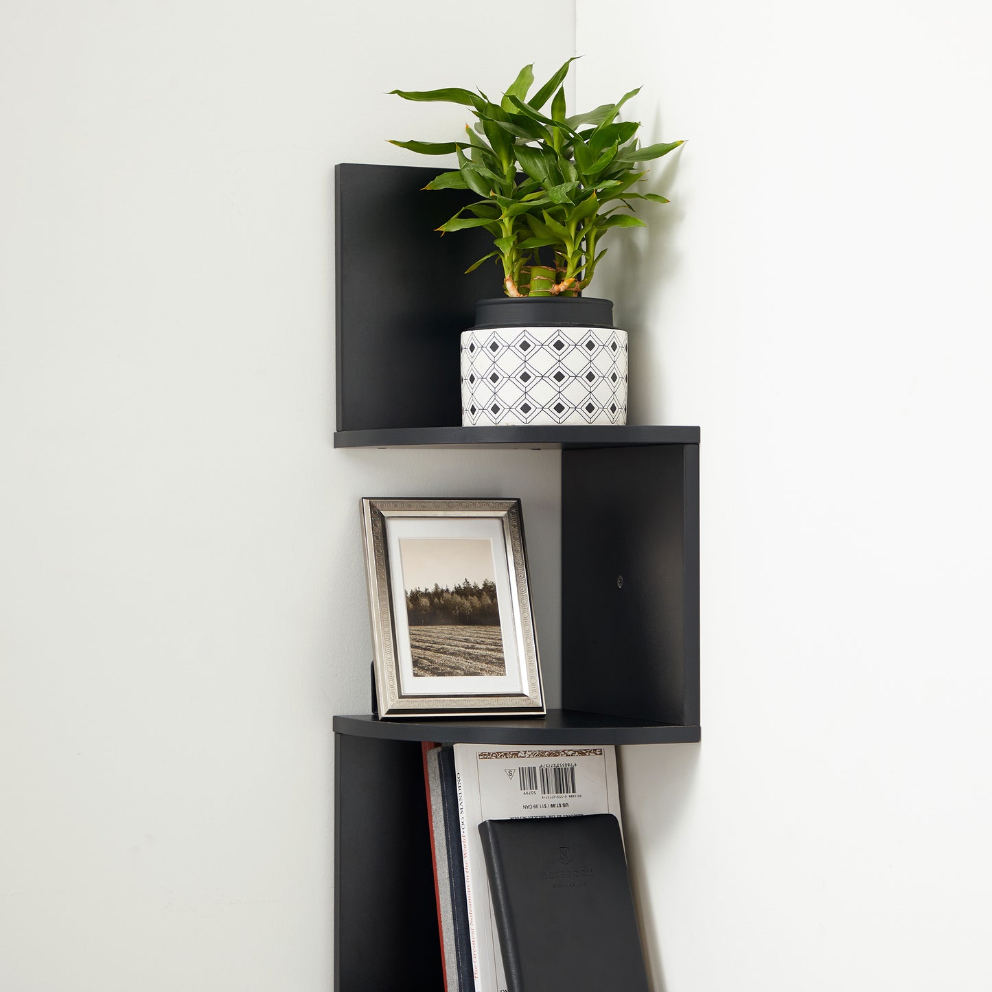 VASAGLE Corner Shelf, 5-Tier Floating Wall Shelf Black