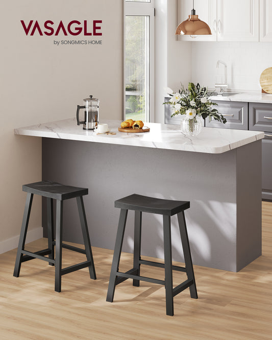 VASAGLE 2 Pack Bar Stools, Bar Chairs, Kitchen Breakfast Bar Stools with Footrest, Black