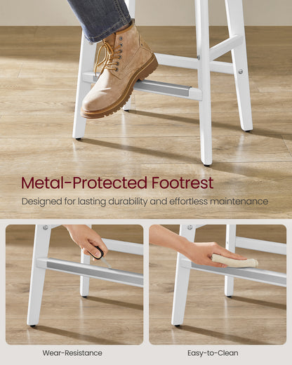 Bar Stools Set of 2, Saddle Counter Height Bar Stools, 26-Inch Backless Kitchen Stools with Wood Legs, PU Leather Thickened Upholstered Barstools for Kitchen Island Dining Room, Dove Gray