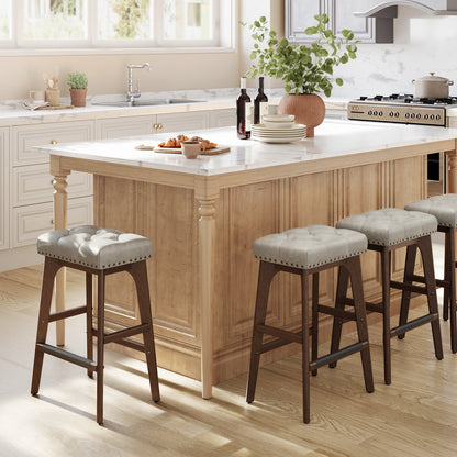 VASAGLE Bar Stools Set of 2, Counter Height Bar Stools Alicio Upholstered 26'' Counter Stool with Metal Frame, Cappuccino Beige
