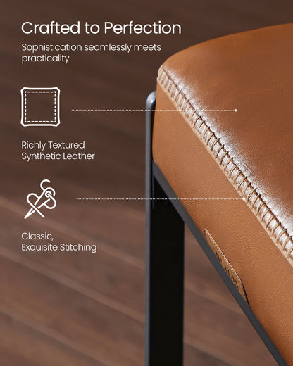 VASAGLE Bar Stools Set of 2, Counter Height Bar Stools, Synthetic Leather with Stitching Caramel Brown - EKHO Collection