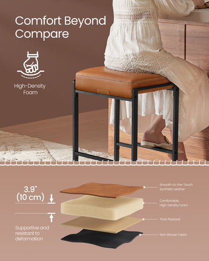 VASAGLE Bar Stools Set of 2, Counter Height Bar Stools, Synthetic Leather with Stitching Caramel Brown - EKHO Collection