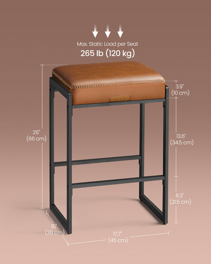 VASAGLE Bar Stools Set of 2, Counter Height Bar Stools, Synthetic Leather with Stitching Caramel Brown - EKHO Collection
