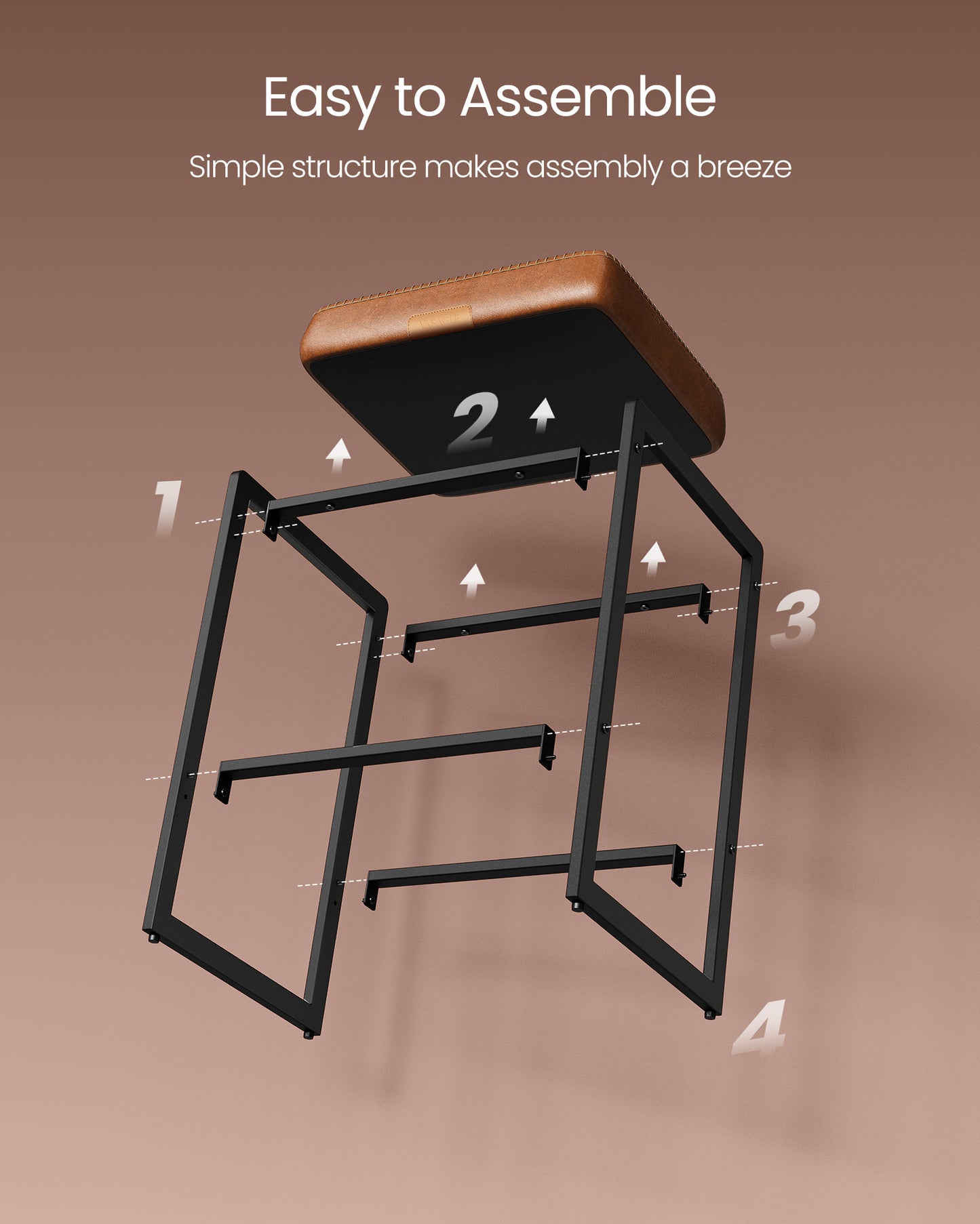 VASAGLE Bar Stools Set of 2, Counter Height Bar Stools, Synthetic Leather with Stitching Caramel Brown - EKHO Collection