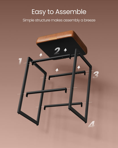 VASAGLE Bar Stools Set of 2, Counter Height Bar Stools, Synthetic Leather with Stitching Caramel Brown - EKHO Collection