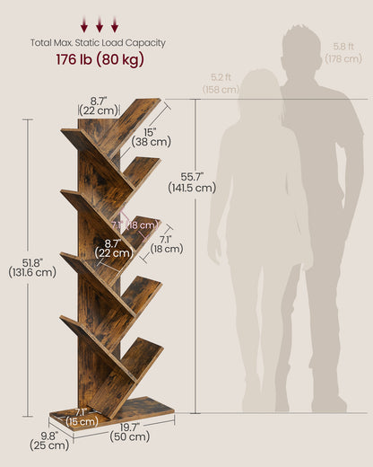 Tree Bookshelf, 9-Tier Bookcase, Large Bookshelf, Corner Shelf, Book Tree, for Bedroom, Living Room, Home Office