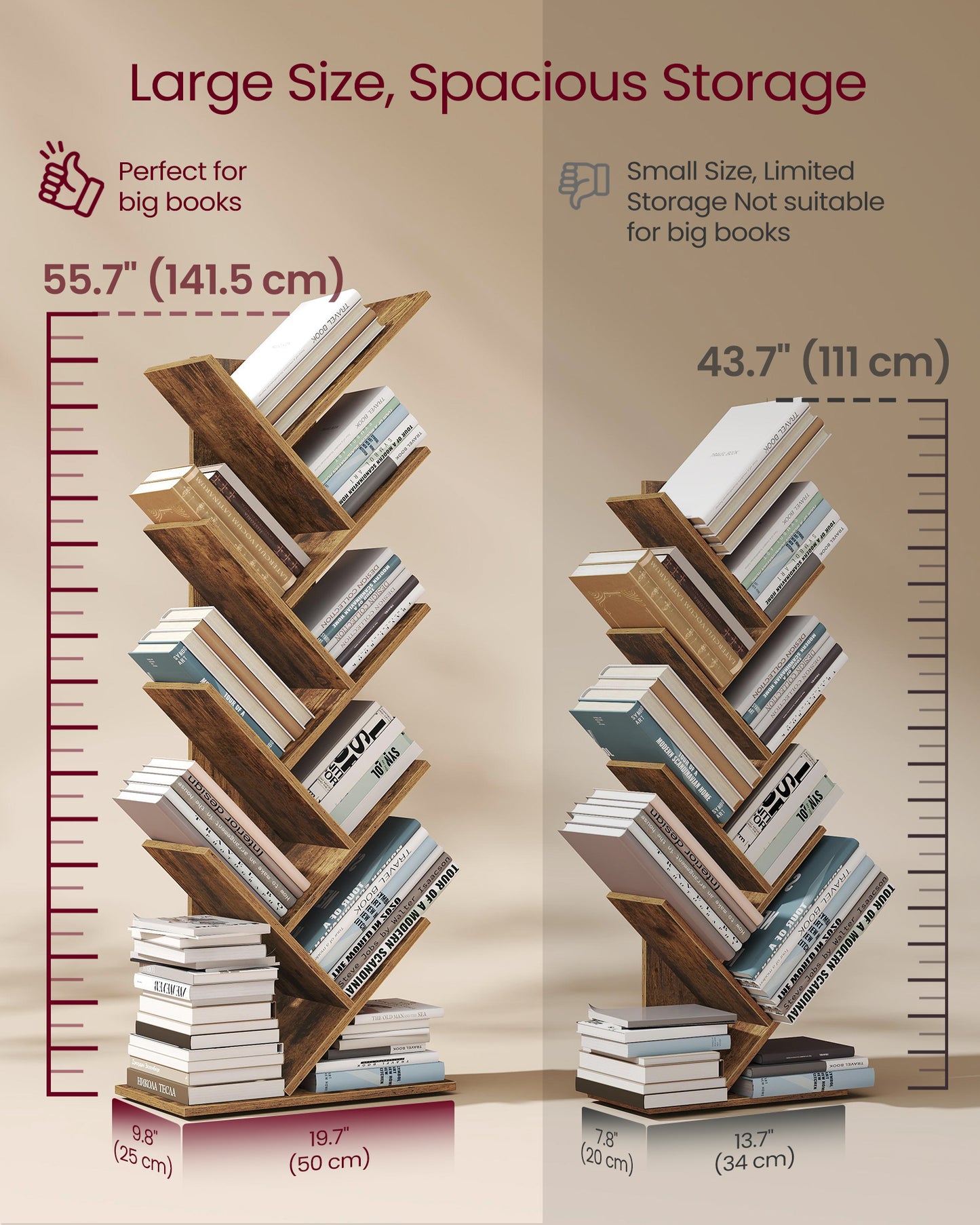 Tree Bookshelf, 9-Tier Bookcase, Large Bookshelf, Corner Shelf, Book Tree, for Bedroom, Living Room, Home Office