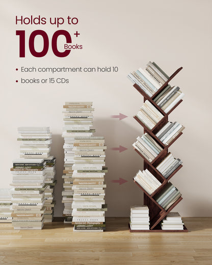 VASAGLE Tree Bookshelf, 9 Shelf Floor Standing Tree Bookshelf, with Shelves for Living Room, Home Office,Walnut