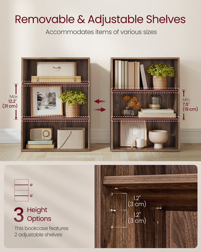 VASAGLE CUSTOS Collection - Bookshelf, 3-Tier Bookcase, Book Shelf, Open Storage Shelf, for Living Room, Home Office, Dining Room, Natural Walnu