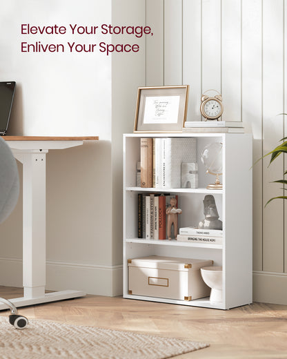 White 3-Tier Open Bookshelf, Adjustable Storage Shelves, Floor Standing Unit for Modern Home Organization