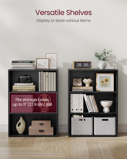 3-Tier Bookshelf, 23.6 Inches Wide, Open Bookcase with Adjustable Storage Shelves, Floor Standing Unit, Ebony Black
