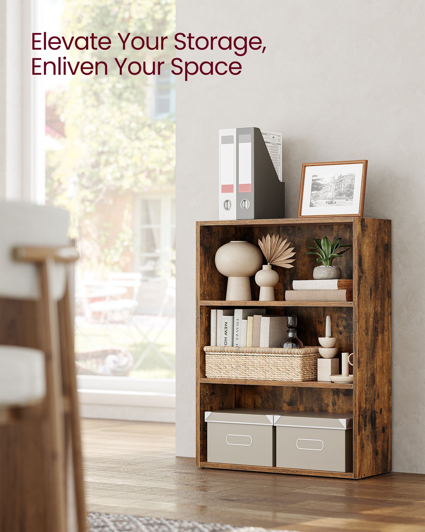 23.6'' Wide Bookcase, Adjustable Storage Bookshelf, 3 Tier Standing Open Bookcase