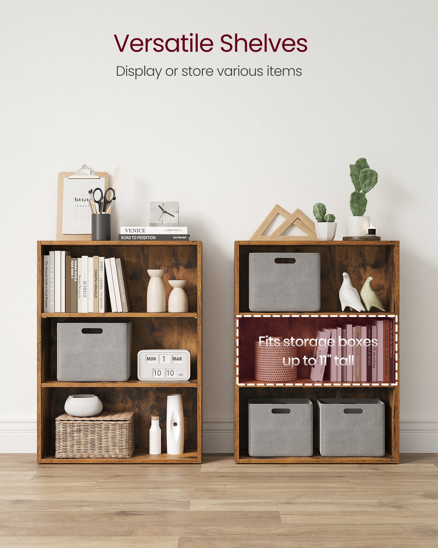 23.6'' Wide Bookcase, Adjustable Storage Bookshelf, 3 Tier Standing Open Bookcase