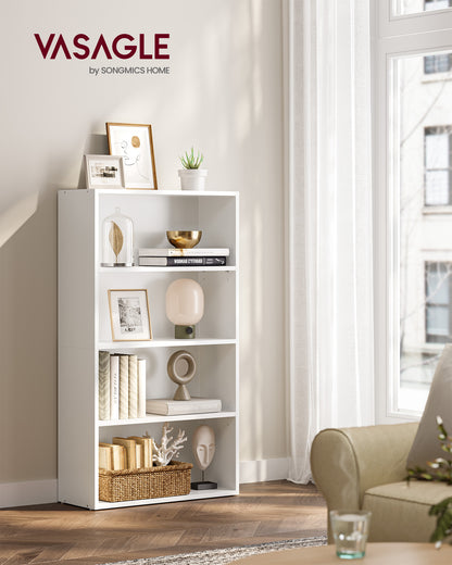 White 4-Tier Open Bookshelf, Adjustable Storage Shelves, Floor Standing Unit for Modern Home Organization