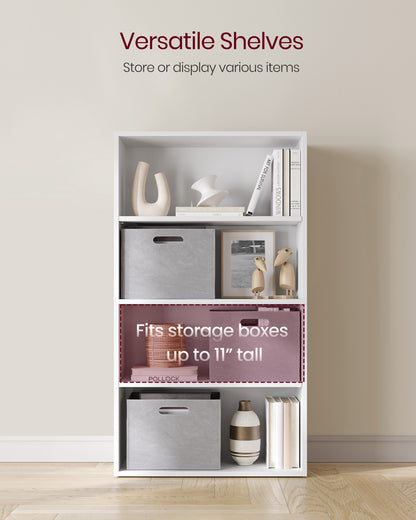 VASAGLE 4-Tier Bookshelf, 23.6 Inches Wide, Open Bookcase with Adjustable Storage Shelves, Floor Standing Unit, Cloud White