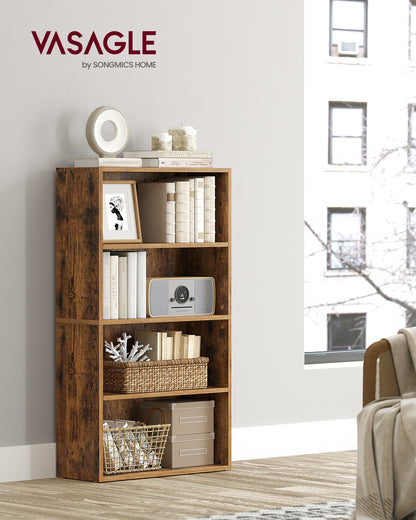 4-Tier Bookshelf, 23.6 Inches Wide, Open Bookcase with Adjustable Storage Shelves, Floor Standing Unit, Rustic Brown