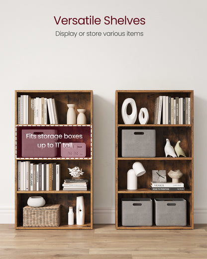 4-Tier Bookshelf, 23.6 Inches Wide, Open Bookcase with Adjustable Storage Shelves, Floor Standing Unit, Rustic Brown