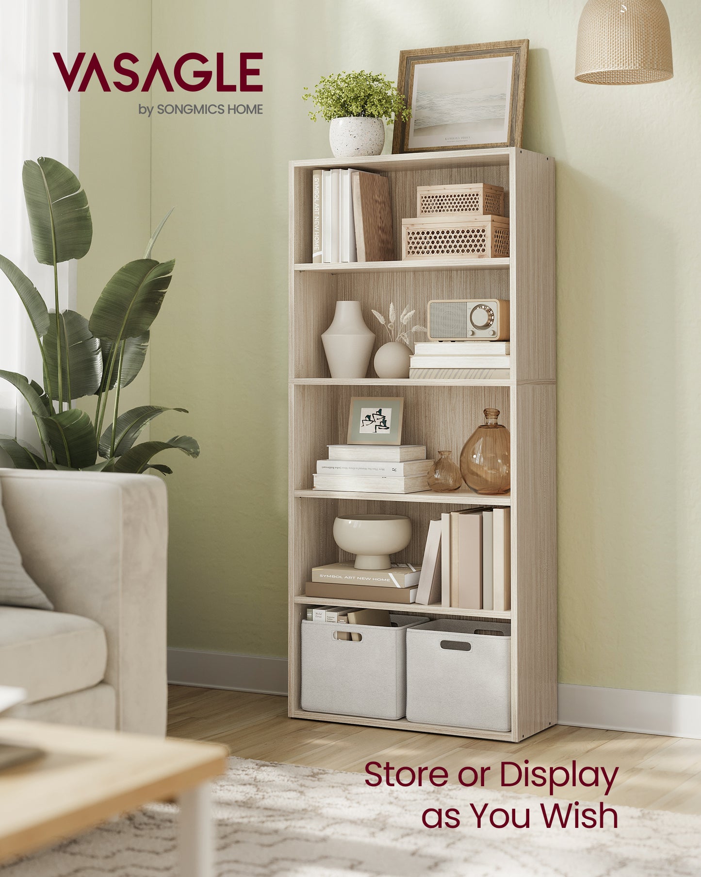 23.6 - inch wide 5 - tier open bookshelf. Features adjustable storage shelves and is a floor - standing unit.
