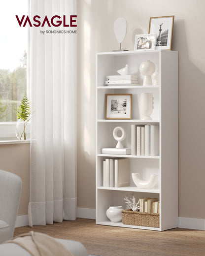 VASAGLE 5-Tier Bookshelf, 23.6 Inches Wide, Open Bookcase with Adjustable Storage Shelves, Floor Standing Unit, Cloud White