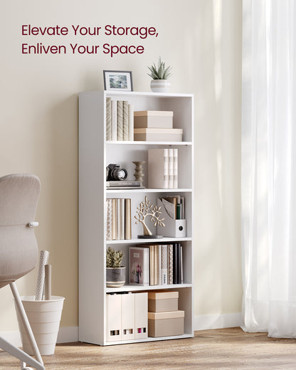 VASAGLE 5-Tier Bookshelf, 23.6 Inches Wide, Open Bookcase with Adjustable Storage Shelves, Floor Standing Unit, Cloud White