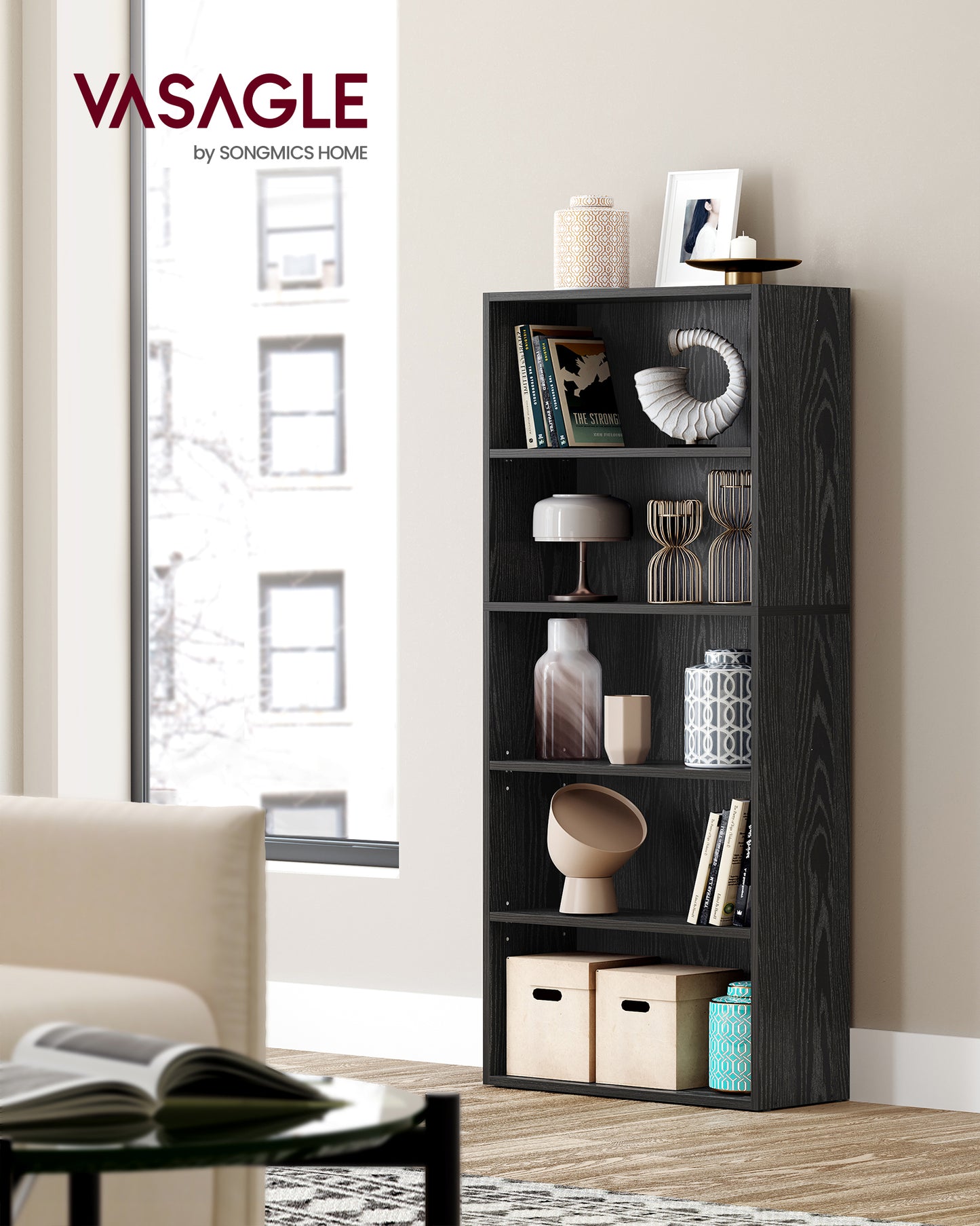 VASAGLE Bookshelf 5-Tier Open Bookcase with Adjustable Storage Shelves Floor Standing Unit