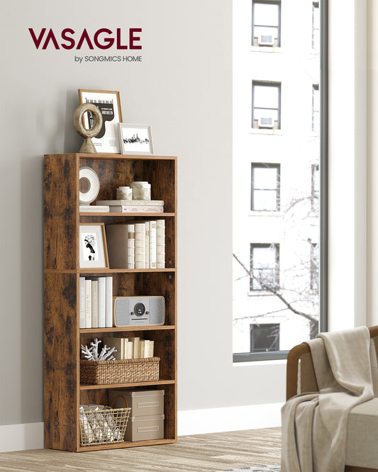 VASAGLE Bookshelf, 5-Tier Open Bookcase with Adjustable Storage Shelves, Floor Standing Unit, Rustic Brown