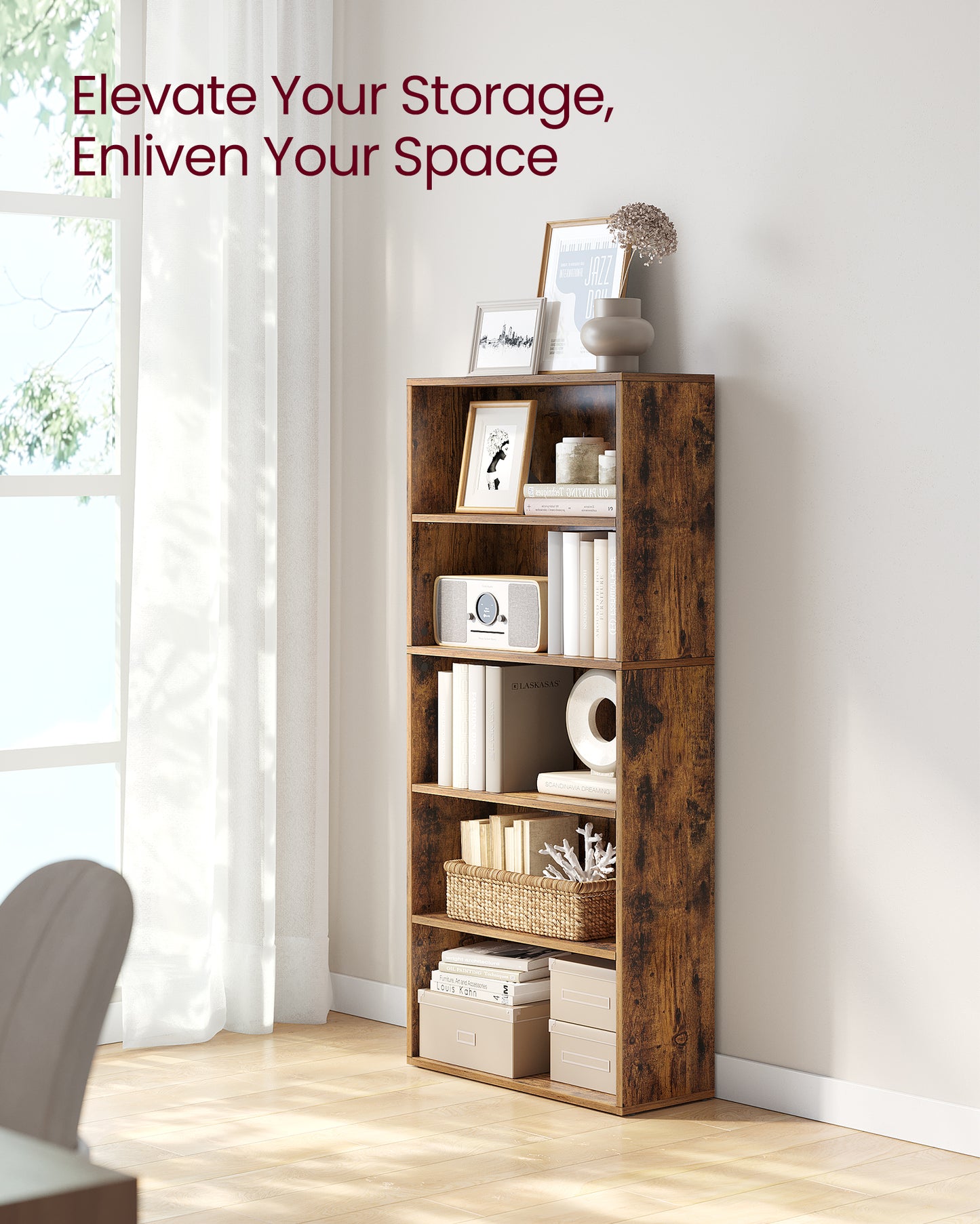 Sleek 5-Tier Open Bookshelf, 23.6 Inches Wide, Adjustable Storage Shelves, Floor Standing Unit for Organizing Your Space