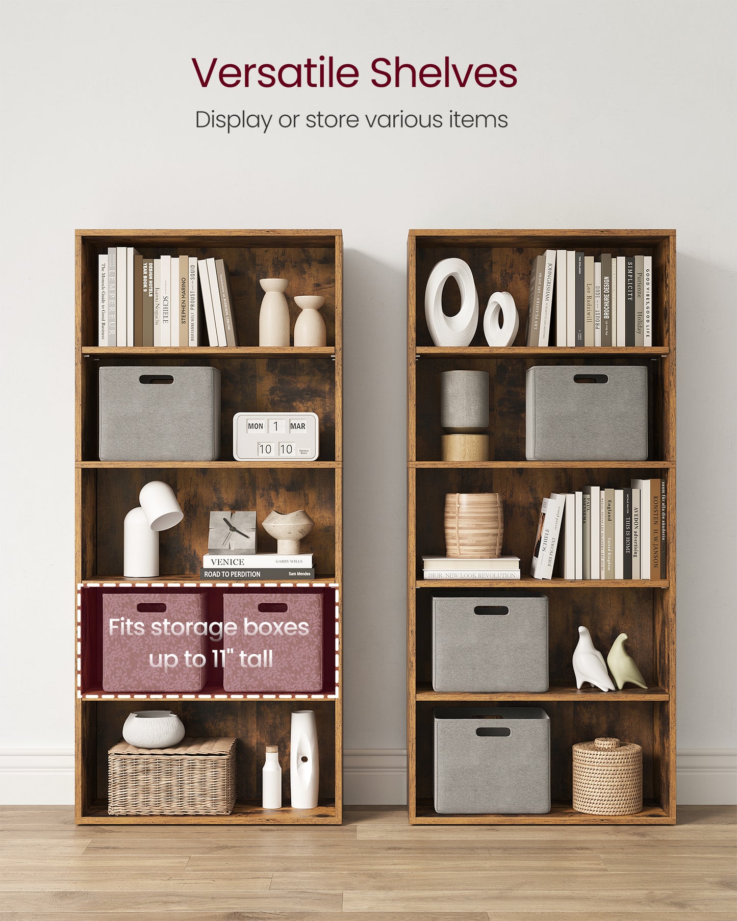 Sleek 5-Tier Open Bookshelf, 23.6 Inches Wide, Adjustable Storage Shelves, Floor Standing Unit for Organizing Your Space