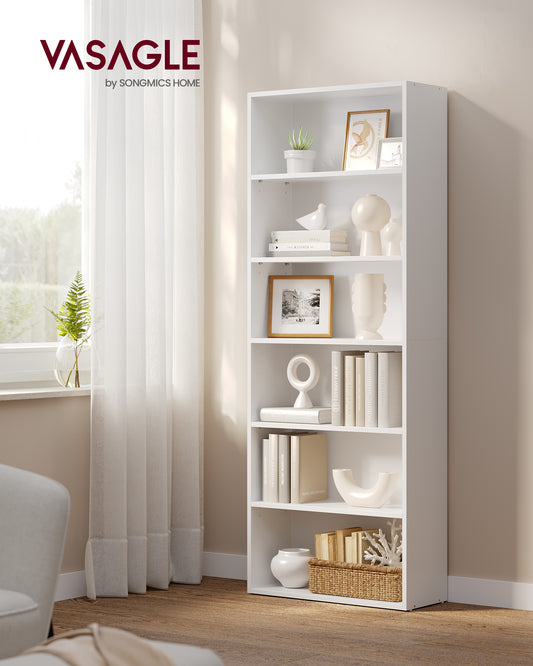 Wide 6-Tier Bookshelf, 23.6 Inches, Open Bookcase with Adjustable Storage Shelves - Floor Standing Unit, White