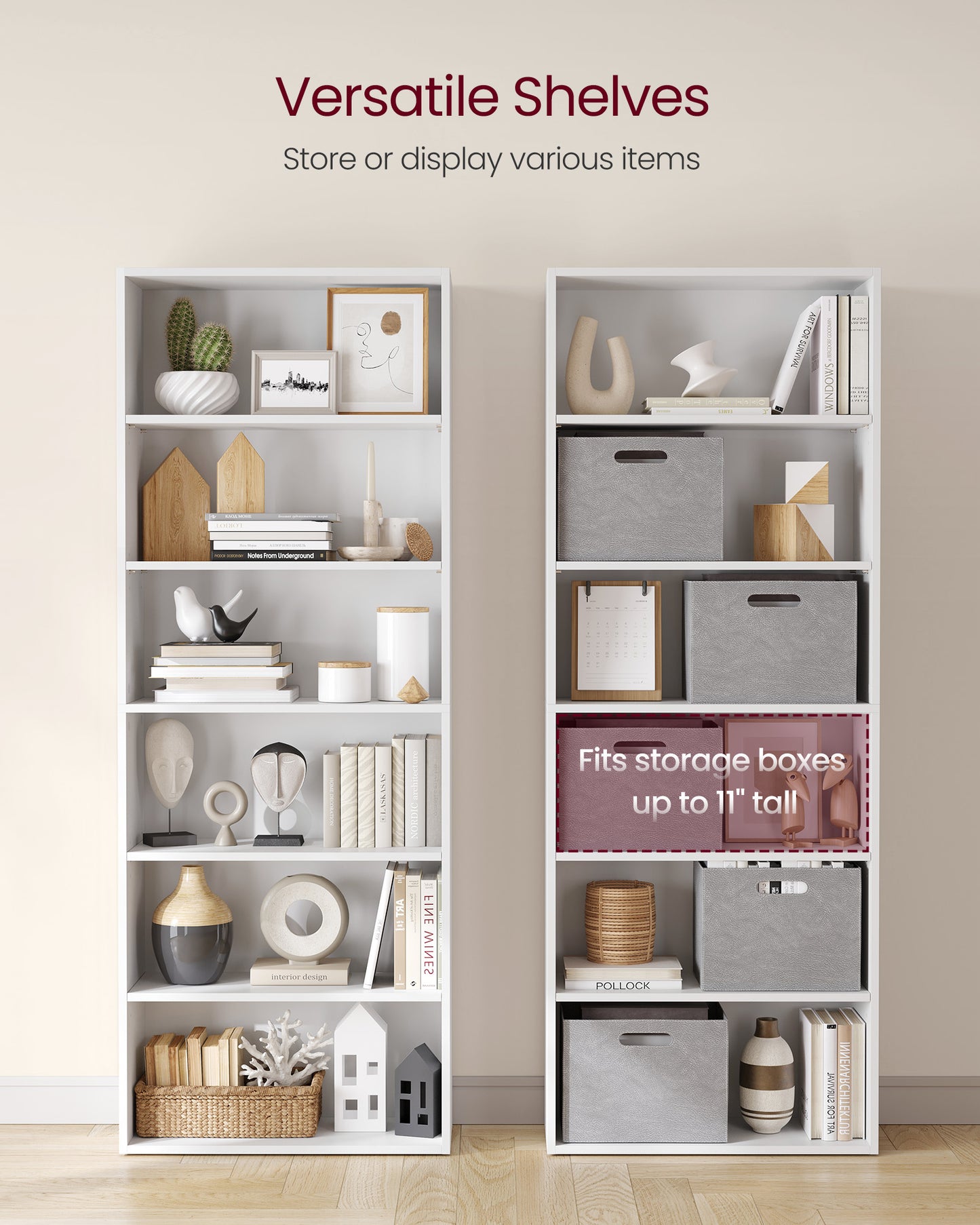Wide 6-Tier Bookshelf, 23.6 Inches, Open Bookcase with Adjustable Storage Shelves - Floor Standing Unit, White