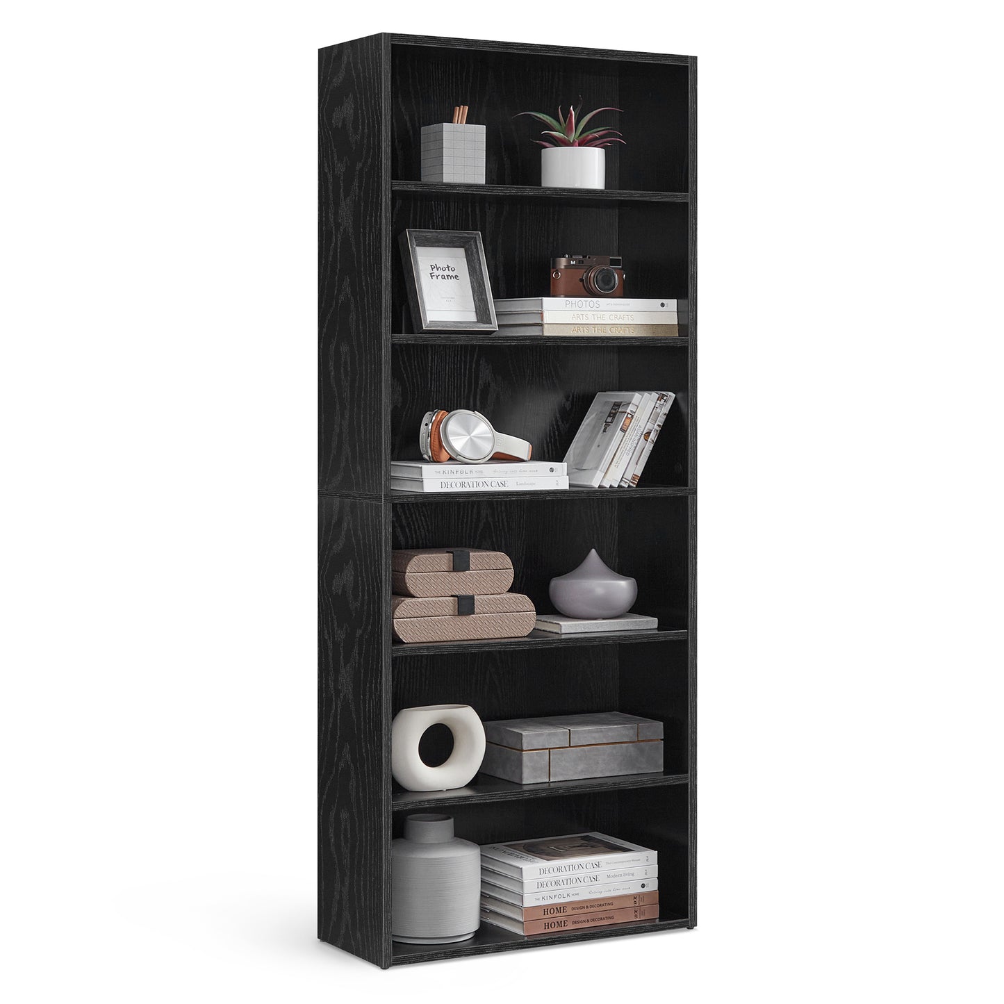 6-Tier Bookshelf, 23.6''W*63.1''H Open Bookcase with Adjustable Storage Shelves, Floor Standing Unit, Black