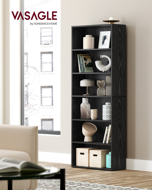Wide 6-Tier Bookshelf, 23.6 Inches, Open Bookcase with Adjustable Storage Shelves - Floor Standing Unit