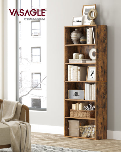 VASAGLE 6-Tier Bookshelf, 23.6 Inches Wide, Open Bookcase with Adjustable Storage Shelves, Floor Standing Unit, Rustic Brown