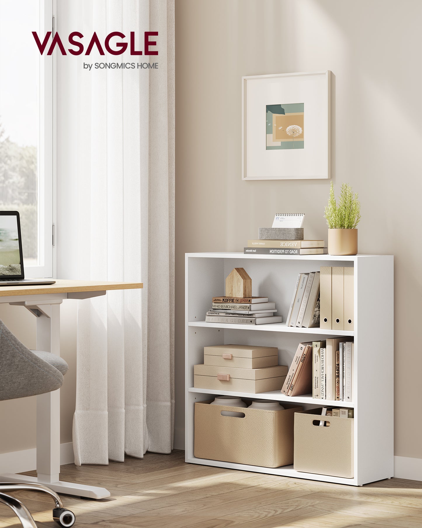 VASAGLE 3-Tier Bookshelf, 31.5 Inches Wide, Open Bookcase with Adjustable Storage Shelves, Floor Standing Unit, Cloud White	82.49