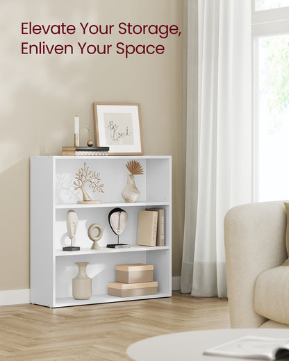 3-Tier Bookshelf, 31.5 Inches Wide,Open Bookcase with Adjustable Storage Shelves, Floor Standing Unit, Cloud White